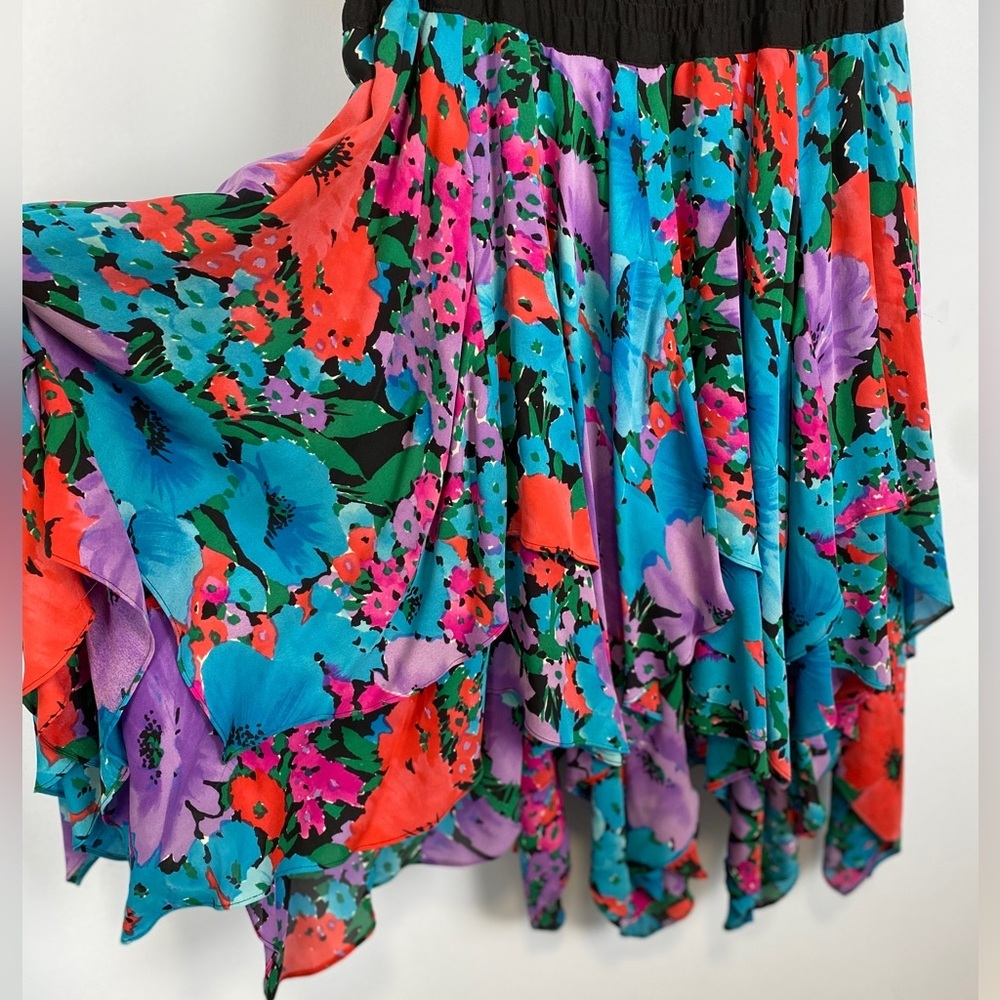 Vtg 70s 80s Designer Diane Freis Silk Beaded Floral Signature Dress Sz Large L - Picture 7 of 13